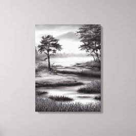 Mooie Summer Marsh Sketch Canvas Afdruk