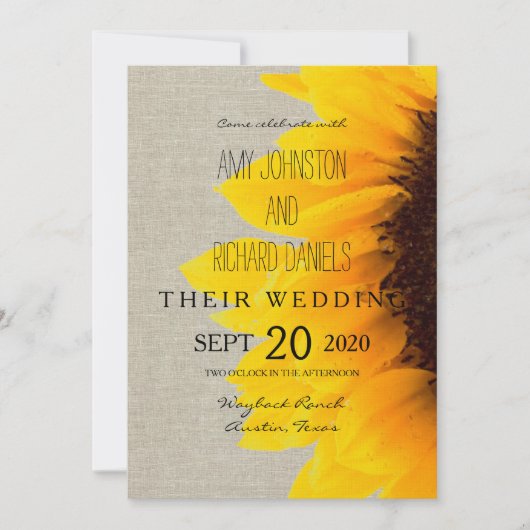Mooie Sunflower Rustic Wedding Invitation Kaart (Voorkant)