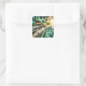 Mooie Sunset Beach House thema Vierkante Sticker (Tas)