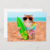 Mooie surferkat op het strand briefkaart (Voorkant / Achterkant)