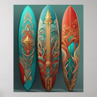 Mooie surfplanken zomer golven surfen poster