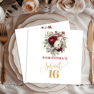 Mooie Sweet 16 Blush Bourgondië Bloemige Servetten