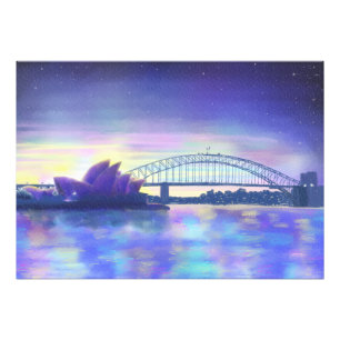 Mooie Sydney Harbour aquarel Zonsondergang Foto Afdruk
