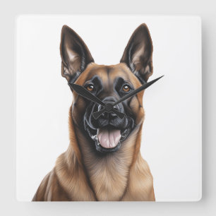MOOIE TAN & ZWARTE BELGISCHE MALINOIS HOND VIERKANTE KLOK