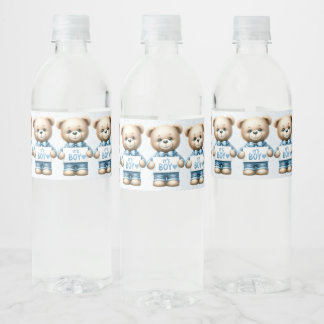 Mooie teddybeer blauwe bloemen mooie party waterfles etiket