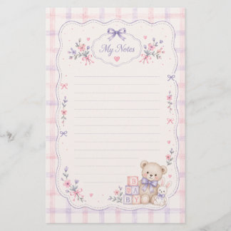 Mooie teddybeer briefpapier | Gelinieerd notitiepa