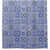 Mooie  Tegels - Blauw en wit badkamer Douchegordijn (Voorkant)