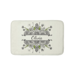 Mooie tekening van zwart-witte bloemen badmat