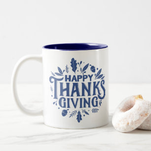 Mooie tekst Happy Thanksgiving met Leaves Autumn Tweekleurige Koffiemok