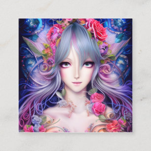 Mooie Thanksgiving Anime Lady in 3D Vierkante Visitekaartje