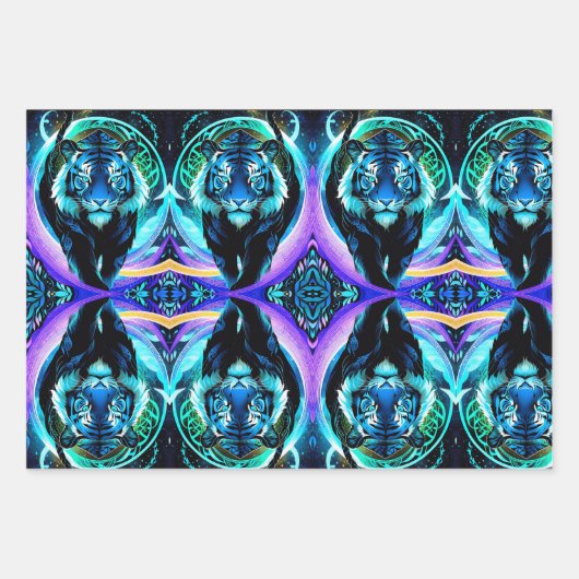 Mooie Tijger afgebeeld in tinten blauw Inpakpapier Vel (Voorkant 2)