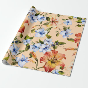 Mooie tijgerleugens en kleine blauwe bloemen op he cadeaupapier
