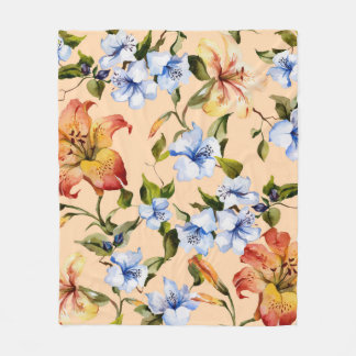 Mooie tijgerleugens en kleine blauwe bloemen op he fleece deken