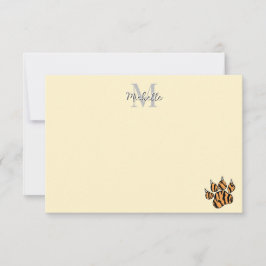 Mooie Tijgerpootafdruk Persoonlijk Monogram  Notitiekaartje
