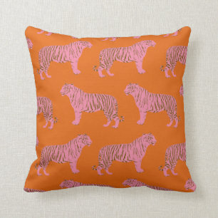 Mooie Tijgerprint in Levendig Roze en Oranje Kussen