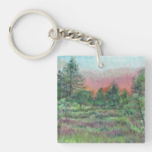 Mooie Trees Pink Sky Art Sleutelhanger