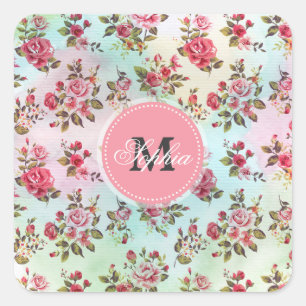 Mooie trendy girale  monogram rozen vierkante sticker