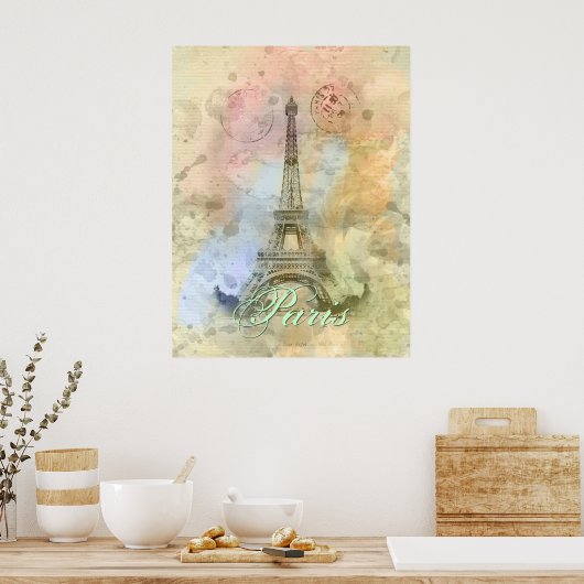 Mooie trendy girly  Eiffeltoren Frankrijk Poster (Keuken)