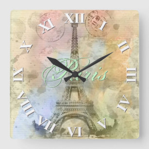 Mooie trendy girly  Eiffeltoren Frankrijk Vierkante Klok