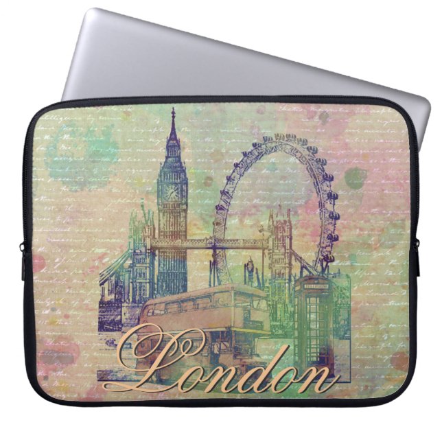 Mooie trendy  London Landmarks Laptop Sleeve (Voorkant)