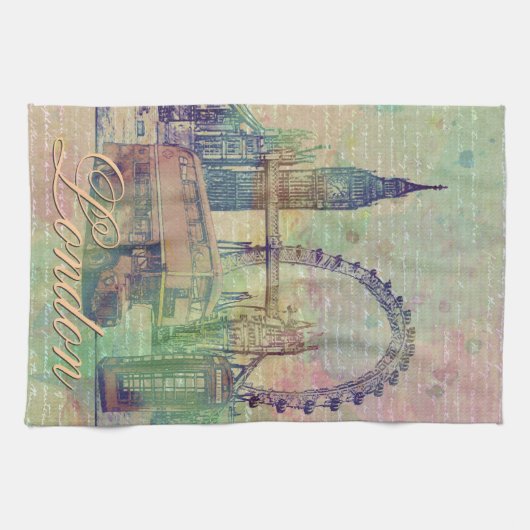 Mooie trendy London Landmarks Theedoek (Horizontaal)