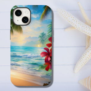 Mooie tropische beach, palmbomen en bloemen Case-Mate iPhone 14 hoesje