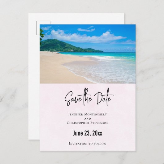 Mooie Tropische Bestemming Strand Bewaar de Datum Uitnodiging Briefkaart (Voorkant / Achterkant)