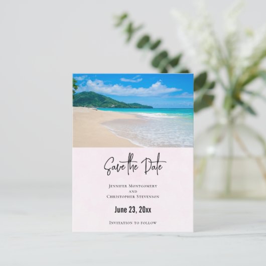 Mooie Tropische Bestemming Strand Bewaar de Datum Uitnodiging Briefkaart (Staand voorkant)