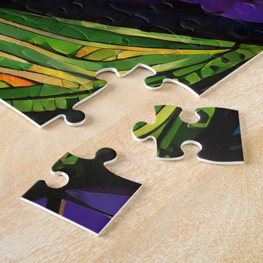 Mooie Tropische gebrandschilderd glas kunst puzzel Legpuzzel (Zijkant)