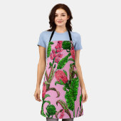 Mooie, Tropische Groene Bladeren met Rode Bloemen  Schort (Gedragen)