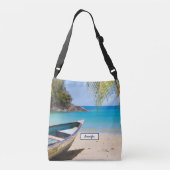 Mooie Tropische strand met een roeiboot Crossbody Tas (Achterkant)