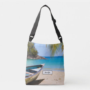 Mooie Tropische strand met een roeiboot Crossbody Tas