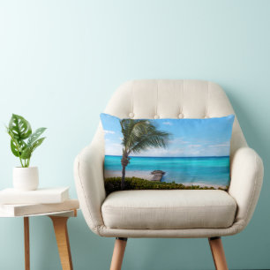 Mooie Tropische Strand Waaierige Palmboom Kussen