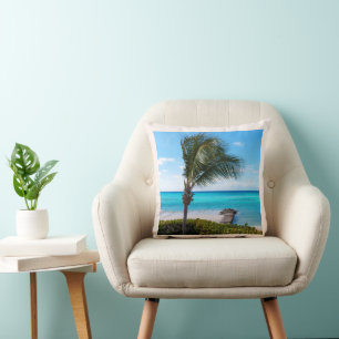 Mooie Tropische Strand Waaierige Palmboom Kussen