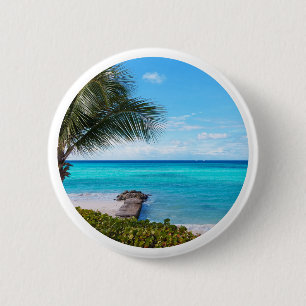 Mooie Tropische Strand Waaierige Palmboom Ronde Button 5,7 Cm
