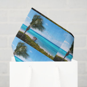 Mooie Tropische Strand Winderige Palmboom Patroon Tissuepapier