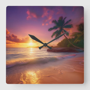 Mooie Tropische Strand Zonsondergang Klok
