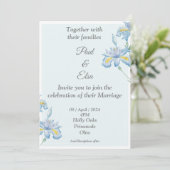 Mooie trouwkaart, blauw, blauwe bloemen kaart (Staand voorkant)