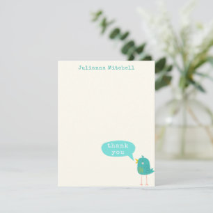 Mooie Turquoise Blauwe Vogel Aangepaste Naam Bedankkaart