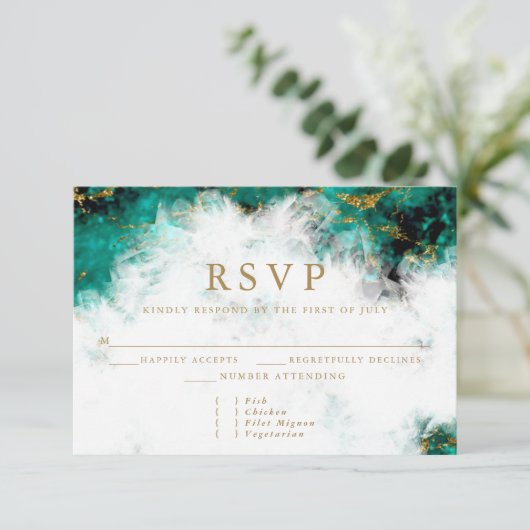 Mooie Turquoise en Crystal Geode RSVP Kaartje (Staand voorkant)