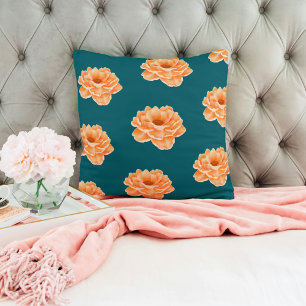 Mooie turquoise levendige perzikachtige bloemen ku kussen