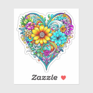Mooie Turquoise Paarse Bloemhart Valentijnsdag Sticker