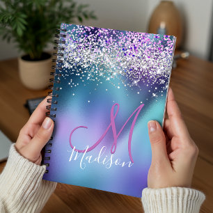Mooie turquoise paarse nepschitterende monogram planner