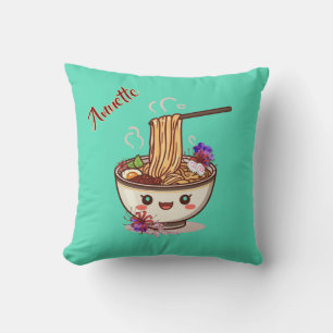 Mooie turquoise Ramen Kom Bloemen Kussen