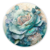 Mooie turquoise Rozen Keramische Knop (Voorkant)