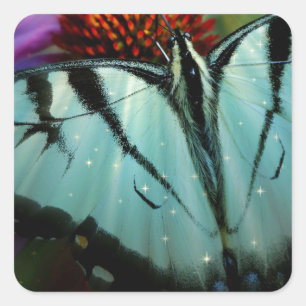 Mooie Turquoise Swallowtail Butterfly Vierkante Sticker