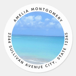 Mooie Turquoise Tropisch Strand - Adres Ronde Sticker