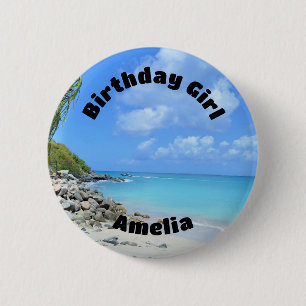 Mooie Turquoise Tropisch Strand Verjaardagsmeisje Ronde Button 5,7 Cm