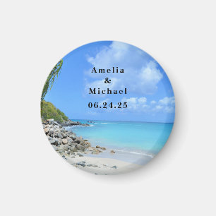 Mooie turquoise tropische strand save the date magneet