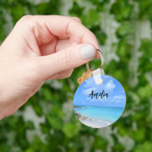 Mooie turquoise tropische strand sleutelhanger